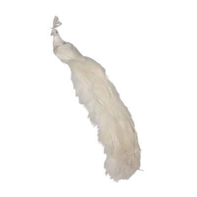 White Glitter Feather Peacock with Clip 60cm