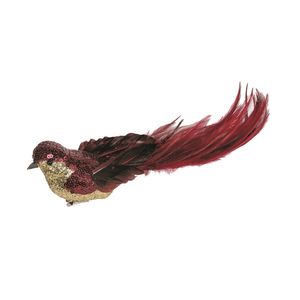 Burgundy Sequin & Glitter Feather Bird with Clip 29cm