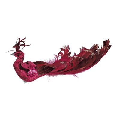 Wine Red Velvet Peacock with Clip 26cm