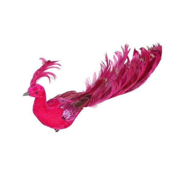 Fuschia Velvet Peacock with Clip 26cm