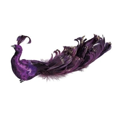 Purple Velvet Peacock with Clip 26cm