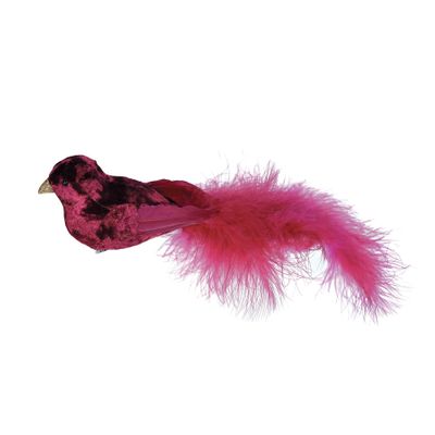 Fuschia Velvet Bird With Clip 30cm