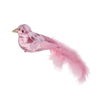 Pale Pink Velvet Bird With Clip 30cm