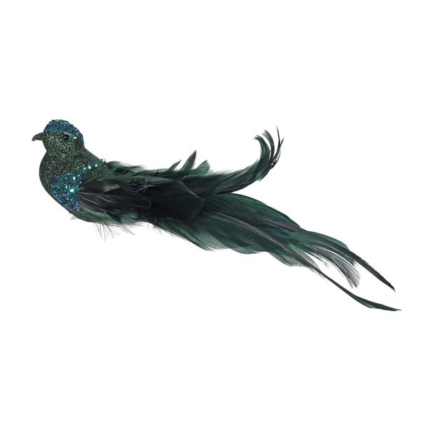 Green Glitter Bird with Clip 23cm