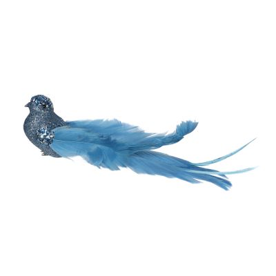 Royal Blue Glitter Bird with Clip 23cm