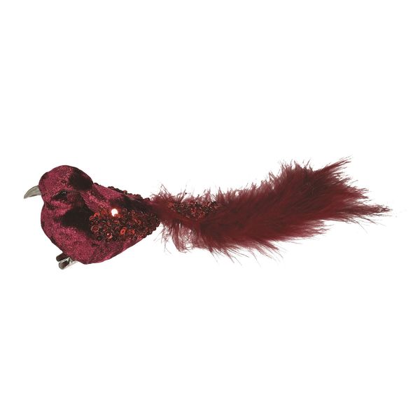 Wine Velvet Bird  Glitter Wings with Clip 20cm