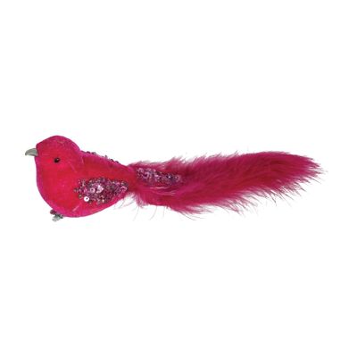 Fuschia Velvet Bird Glitter Wings with Clip 20cm