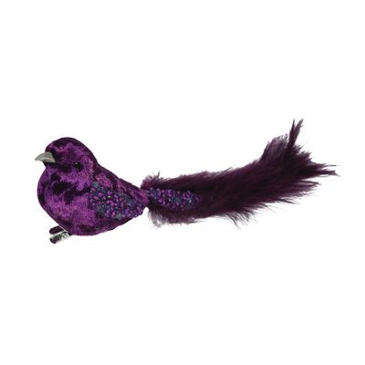 Purple Velvet Bird Glitter Wings with Clip 20cm