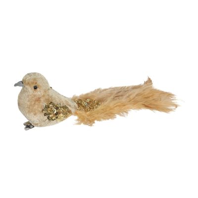 Gold Velvet Bird  Glitter Wings with  clip 20cm
