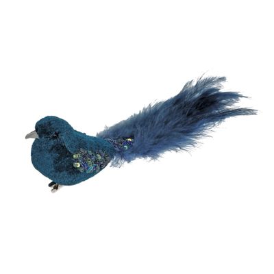 Blue Velvet Bird  Glitter Wings with Clip 20cm