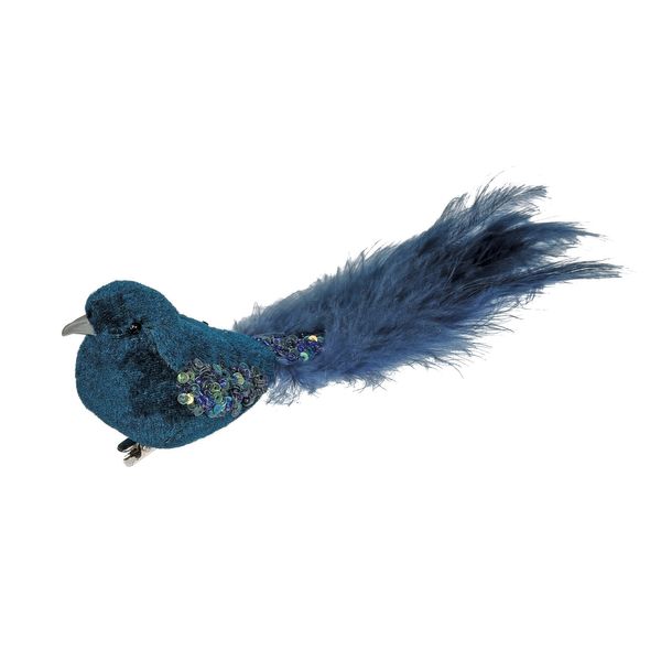 Blue Velvet Bird  Glitter Wings with Clip 20cm