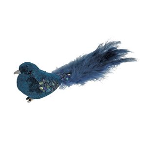 Blue Velvet Bird  Glitter Wings with Clip 20cm