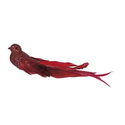 Red Glitter Bird with Clip 23cm