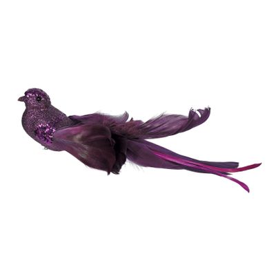 Purple Glitter Bird with Clip 23cm