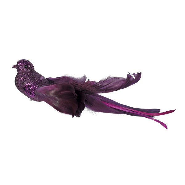 Purple Glitter Bird with Clip 23cm
