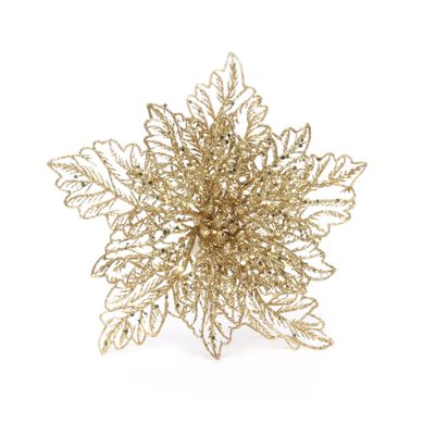 Poinsettia w/Clip 23cm Glitter Gold