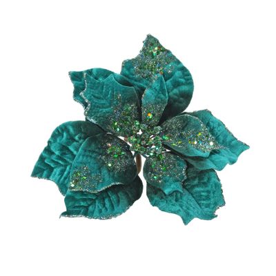 Glitter Poinsettia Head With Clip-Blue ( #8362) - 10 Inch