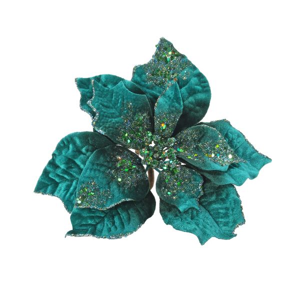 Glitter Poinsettia Head With Clip-Blue ( #8362) - 10 Inch