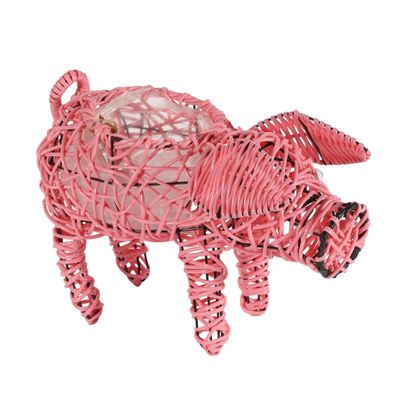 Pink / Black Wire Pig Planter (36)