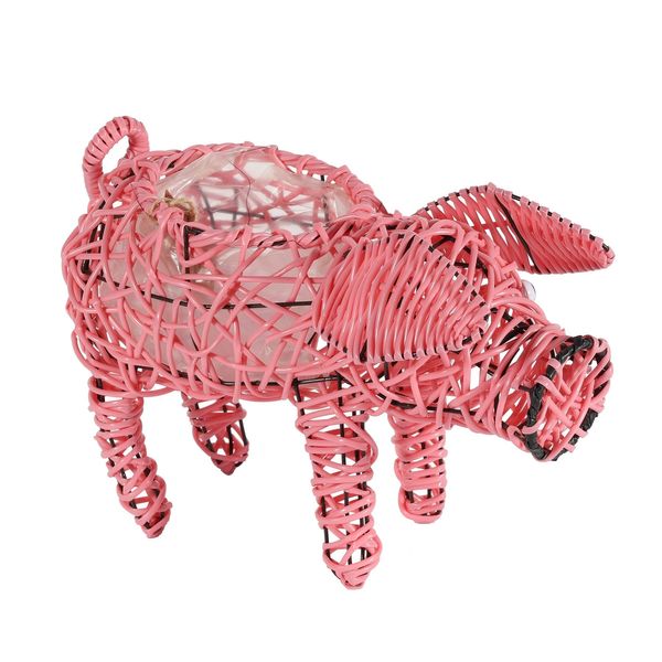 Pink / Black Wire Pig Planter (36)