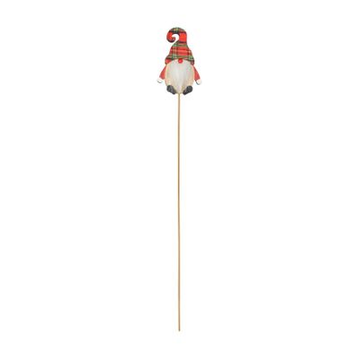 Santa with Red Tartan Hat Wooden Pick 50cm pk10