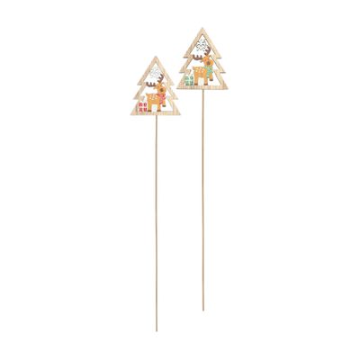 Christmas Tree and Reindeer Wooden Pick Red / Green Mix 50cm pk 10