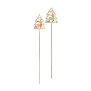 Christmas Tree and Reindeer Wooden Pick Red / Green Mix 50cm pk 10