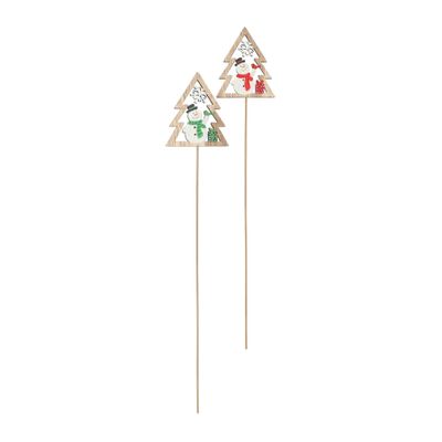 Christmas Tree and Snowman Wooden Pick Red / Green Mix 50cm pk 10