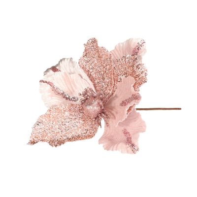 Velvet Magnolia with glitter leaf 26cm Dusky Pink