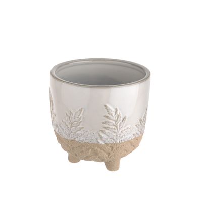 Beige & White Pot On Legs Flower Deisgn 11cm