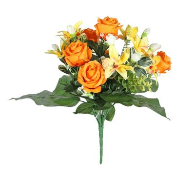 Pembroke Leafy Rose and Orchid Bunch - Orange