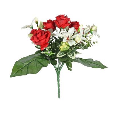 Pembroke Leafy Rose and Orchid Bunch - Red