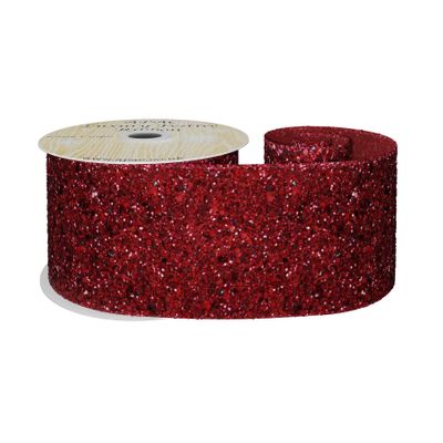 Burgundy Glitter Ribbon 63mm x 10y wire edge 