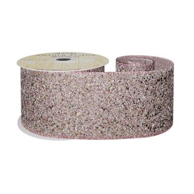 Pink Glitter Ribbon 63mm x 10y wire edge 