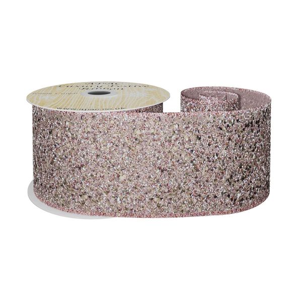 Pink Glitter Ribbon 63mm x 10y wire edge 