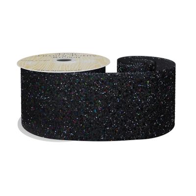 Black Glitter Ribbon 63mm x 10y wire edge 