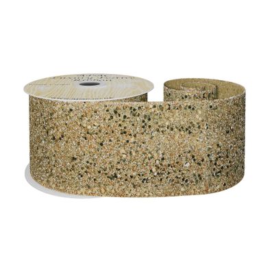 Gold Glitter Ribbon 63mm x 10y wire edge 