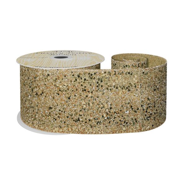 Gold Glitter Ribbon 63mm x 10y wire edge 