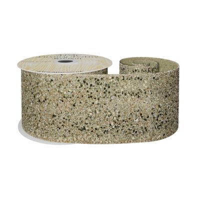 Champagne Glitter Ribbon 63mm x 10y wire edge 