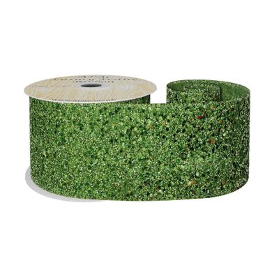 Lime Green Glitter Ribbon 63mm x 10y wire edge 