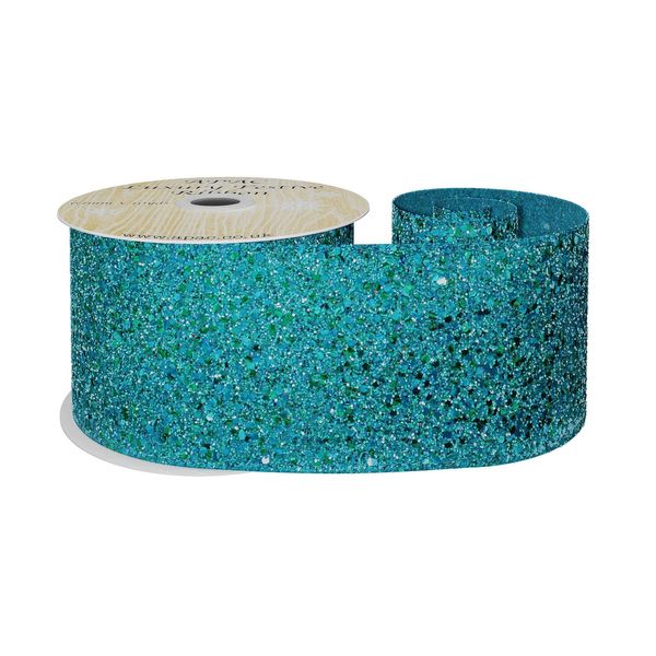 Peacock Glitter Ribbon 63mm x 10y wire edge 