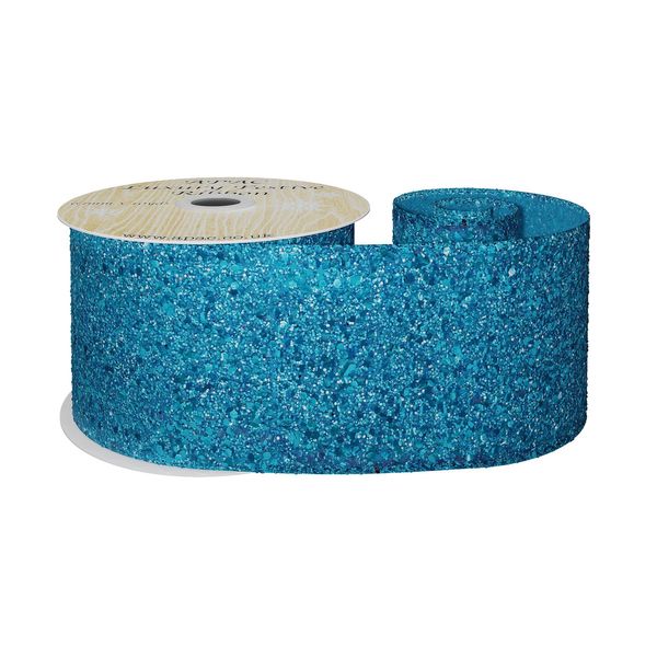Turquoise Glitter Ribbon 63mm x 10y wire edge 
