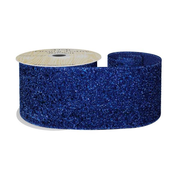 Royal Blue Glitter Ribbon 63mm x 10y wire edge 