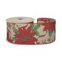 Natural Ribbon Red Poinsettia and Bauble  63mm x 10yd wire edge 