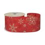 Red Ribbon with Gold and Red Snowflake 63mm x 10yd Wire Edge