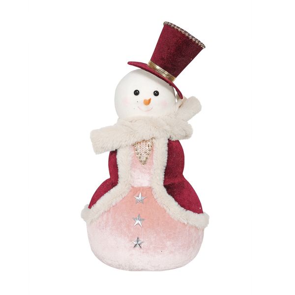 Burgundy and Pink Velvet Snowman