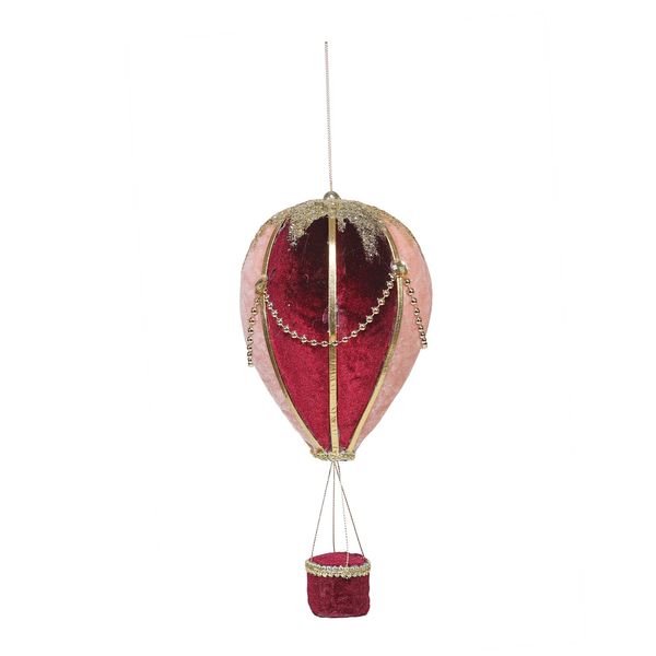 Burgundy and Pink Hanging Hot Air Balloon 13x13x28cm