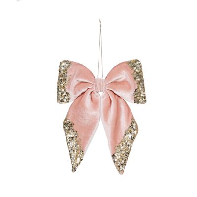 Pink Velvet Bow with Gold Glitter 20cm x 20cm 