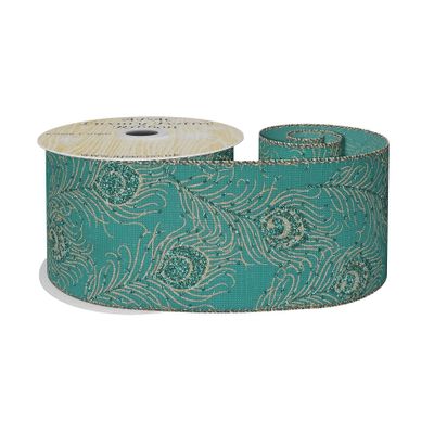 Turquoise gold  Peacock Ribbon 63mm x 10 yrds 