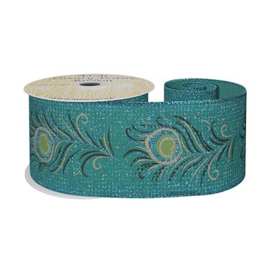Turquoise peacock ribbon w/e 63mm x 10yd